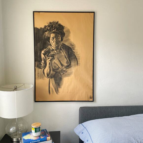 Vintage Original Nude Woman Charcoal Drawing 1969 - Picture 1 of 11